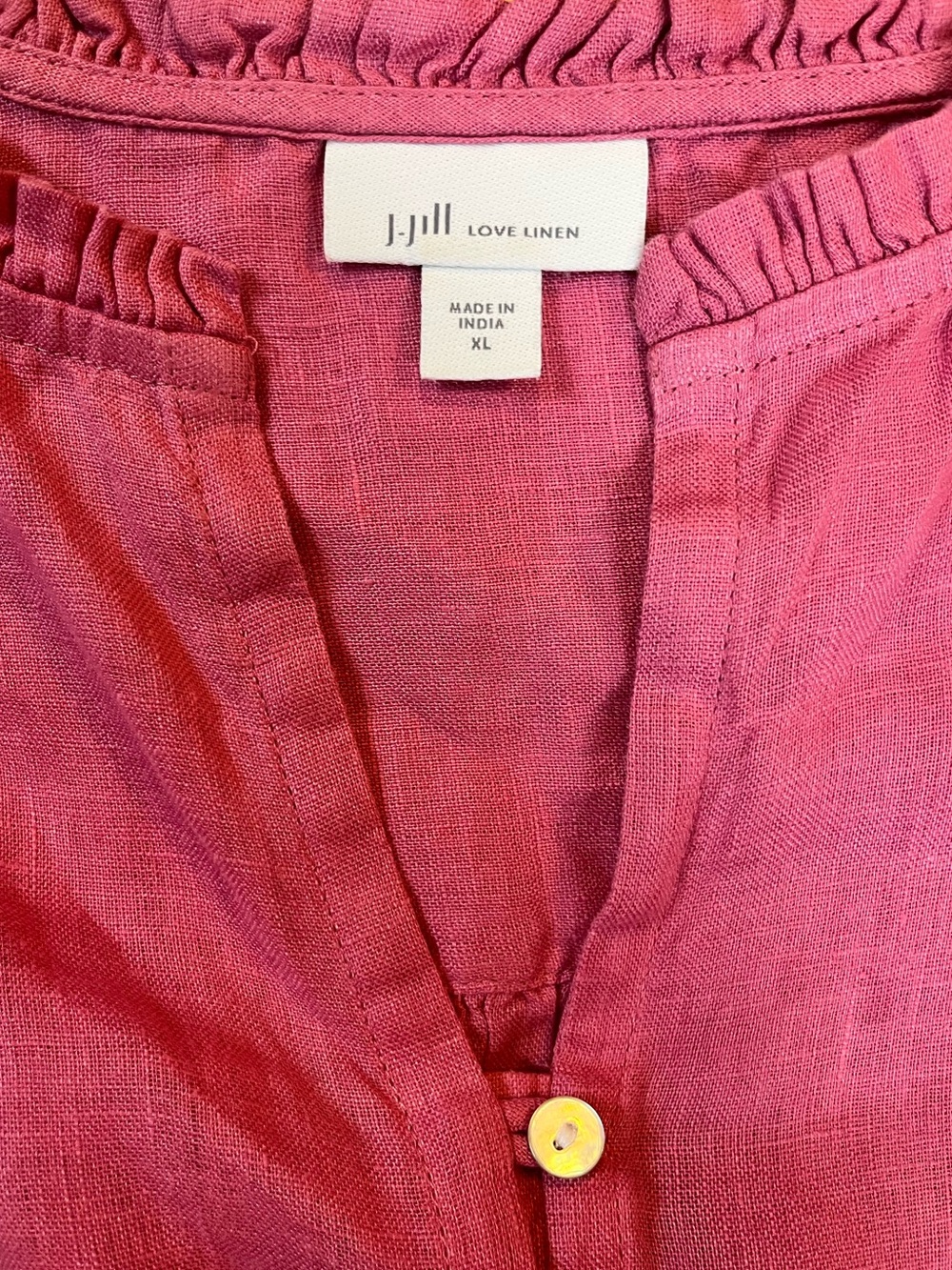 J.Jill Love Linen Pink Ruffle Henley Blouse XL NWOT - Picture 2 of 5